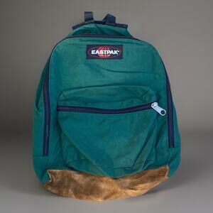 Vintage Marty McFly Eastpak Leather Bottom Backpack Made In USA Book Bag Green